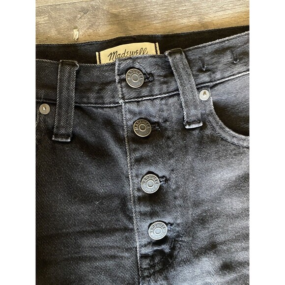 Madewell Raw Hem Denim A-Line Mini Skirt Womens 27 Black Lunar Wash Button Front - Picture 3 of 6